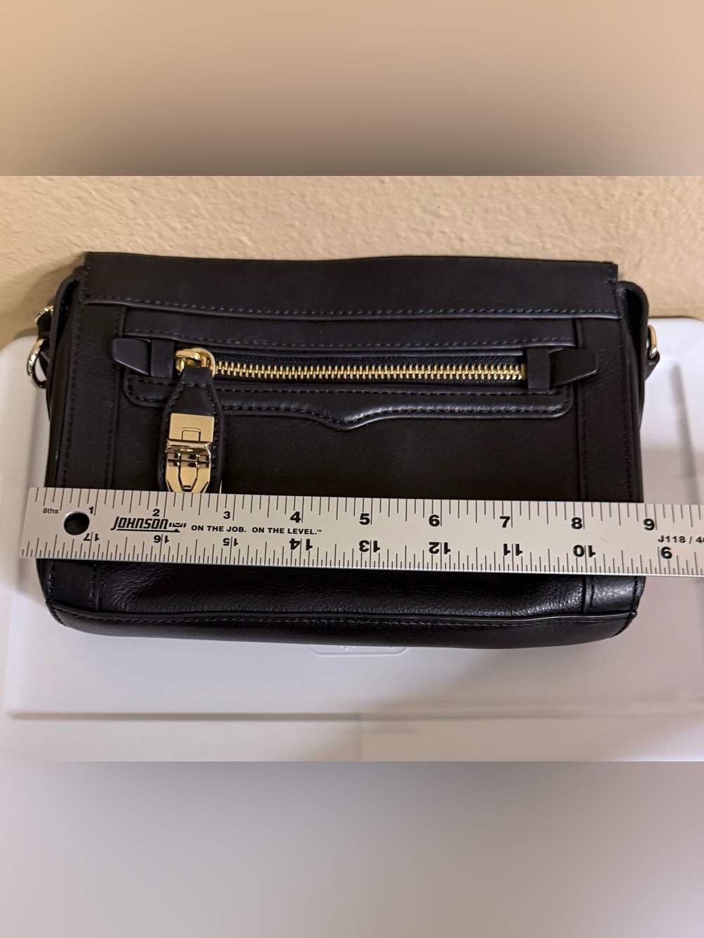🆕 Rebecca Minkoff | Crosby Crossbody Bag Purse Clutch | Black Leather | Gold - Picture 10 of 16